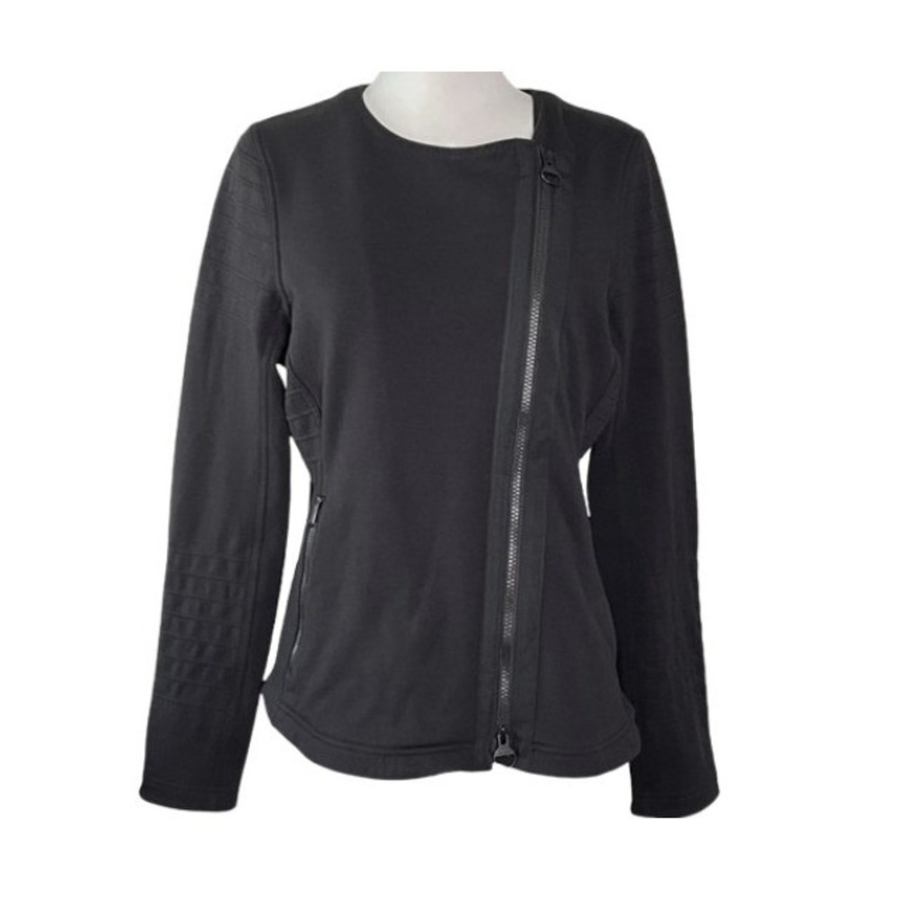 Athleta Black Ribbed Moto Biker Jacket Asymmetrical Zip Size‎ XS